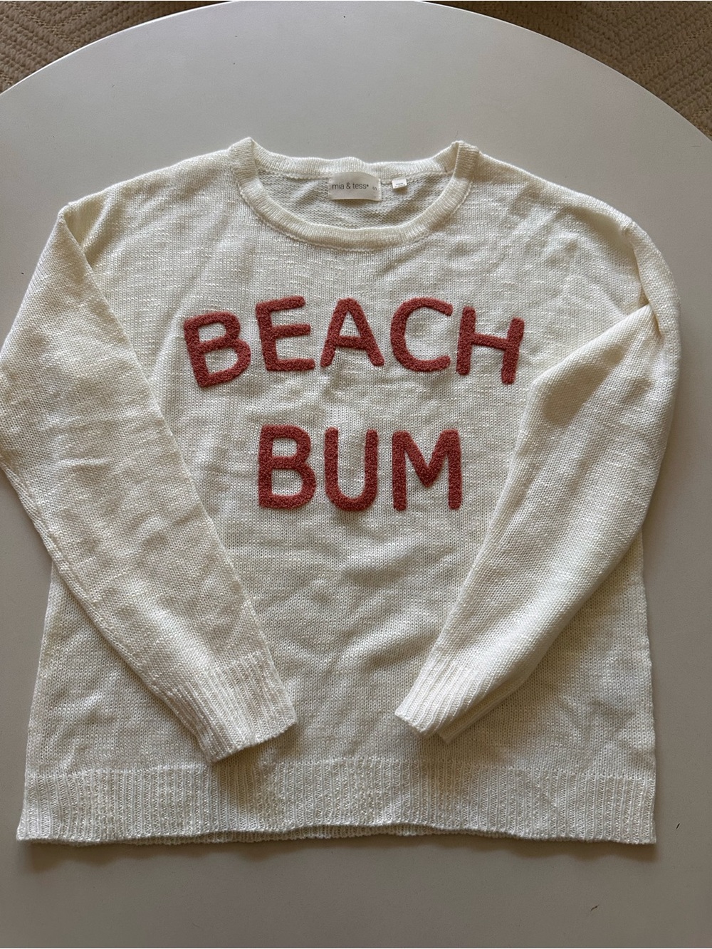 Cream 'Beach Bum' Crewneck Sweater with Pink Letters